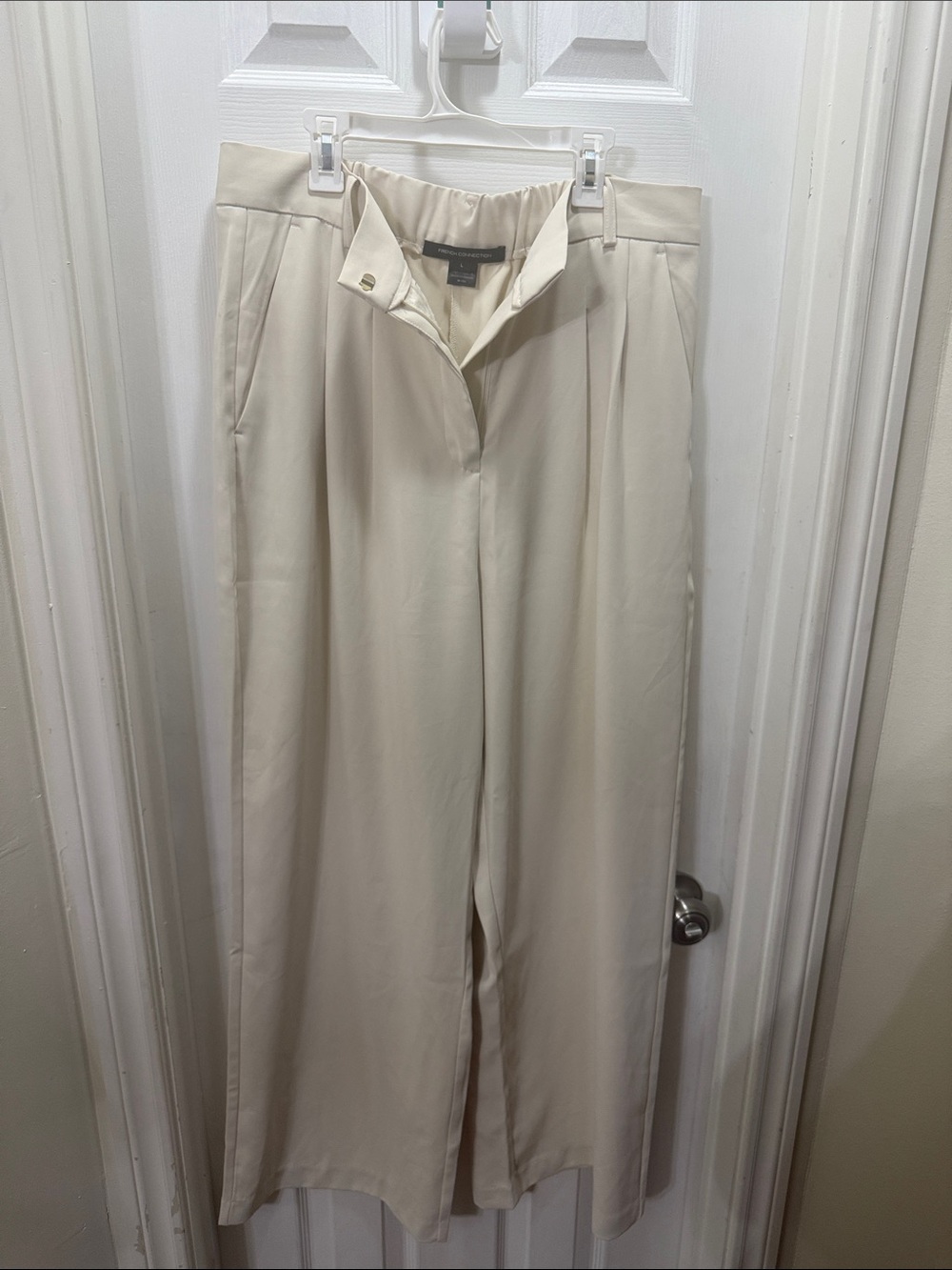 French Connection Cream Wide-Leg Trousers, with a higher waist